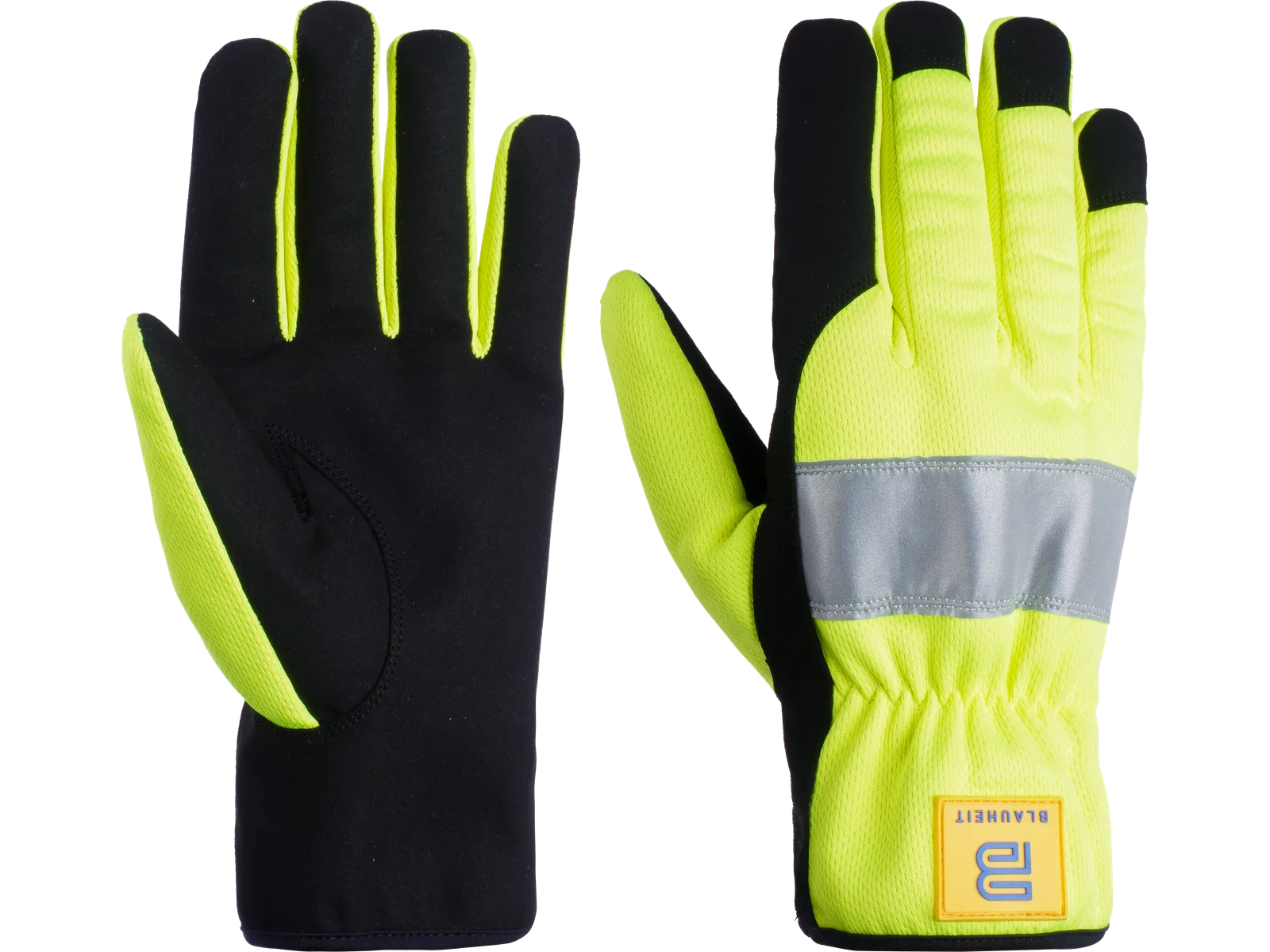 Blauheit hi-vis yellow winter gloves with reflective strip and black Amara palm