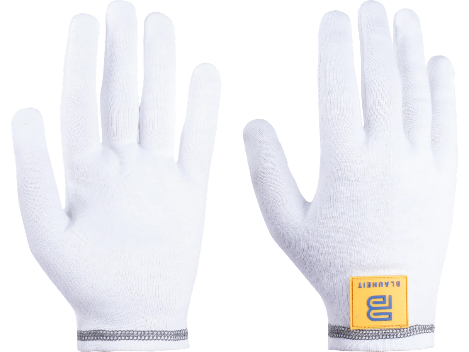 Blauheit white cotton interlock inspection gloves with grey serged wrist