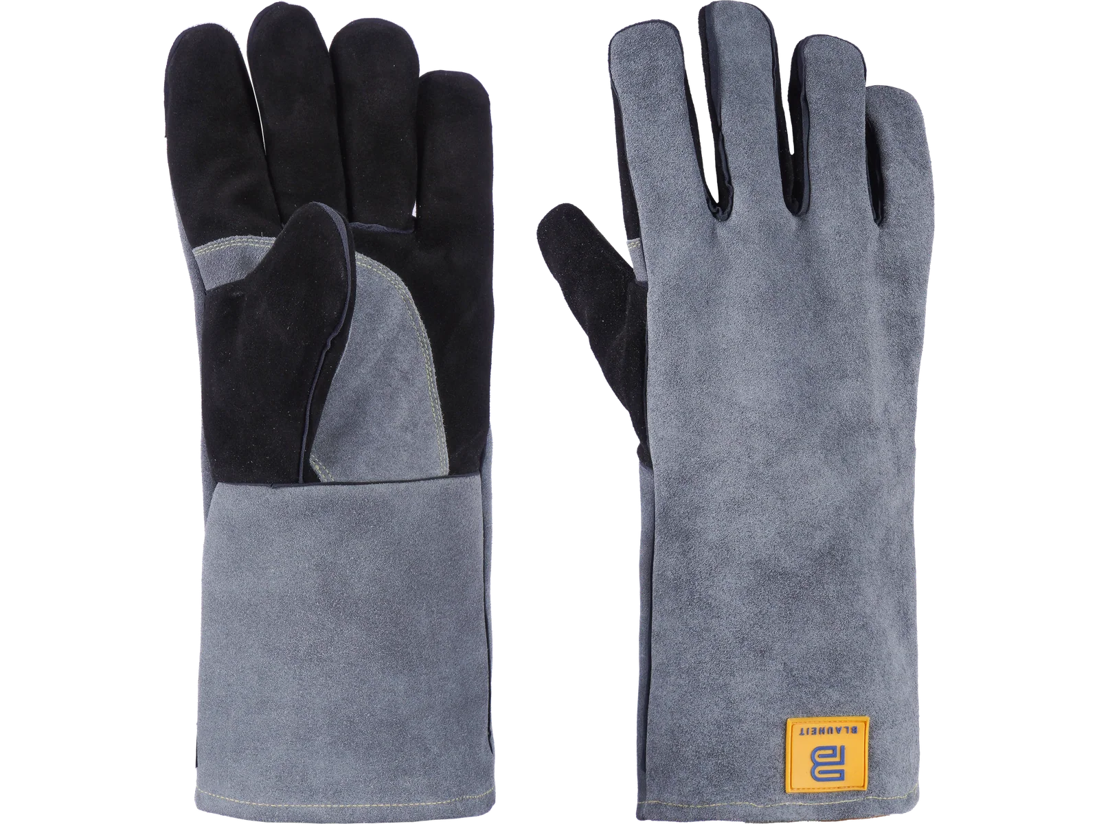Blauheit grey and black split leather Metal Fighter gloves with long safety cuff