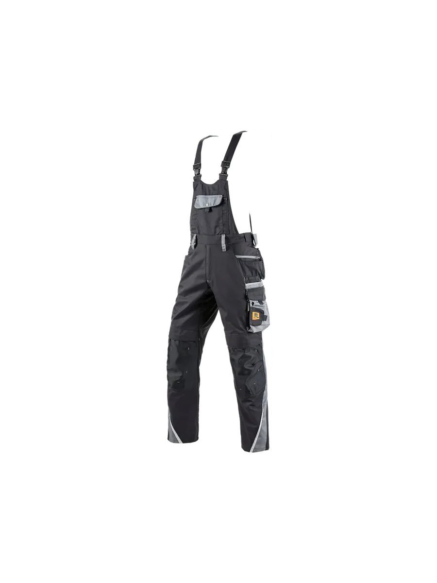 Blauheit black bib and brace overall with grey trim, holster pockets and knee pad pockets