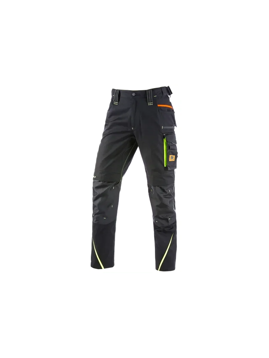 Blauheit black work trousers with hi-vis yellow accents, cargo pocket and knee pad pockets